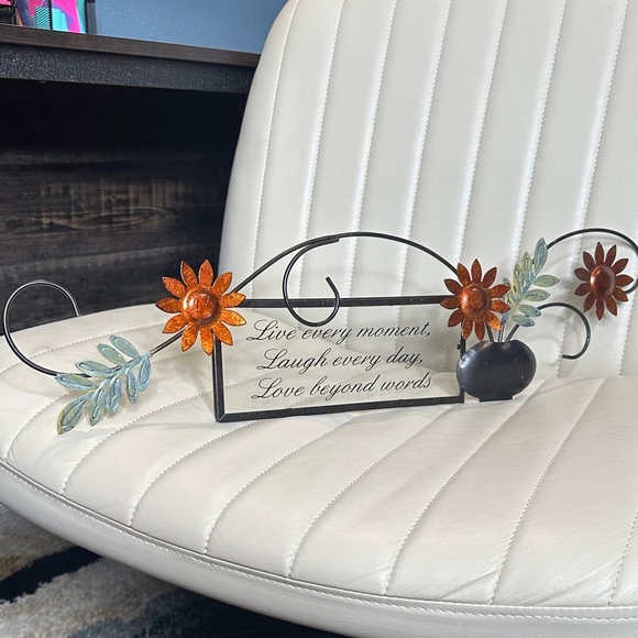 Sunflower Metal Art with Inspirational Quote Live Laugh Love 24" x 7" NWOT Glass - Picture 2 of 9